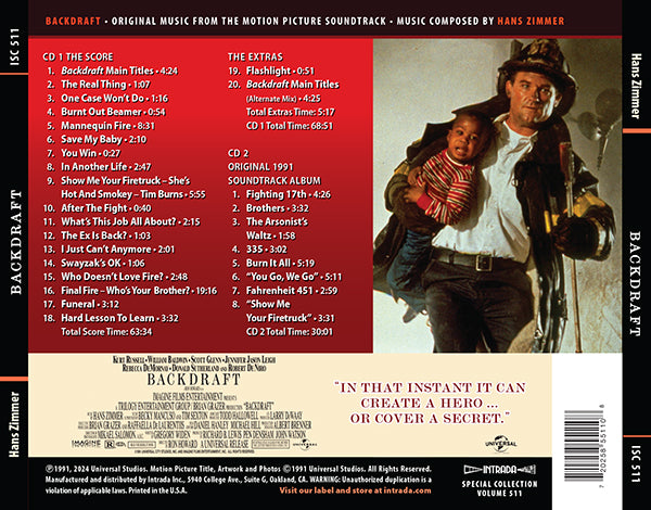 Backdraft (Original Soundtrack) by Hans Zimmer (Intrada) (2xCD ...
