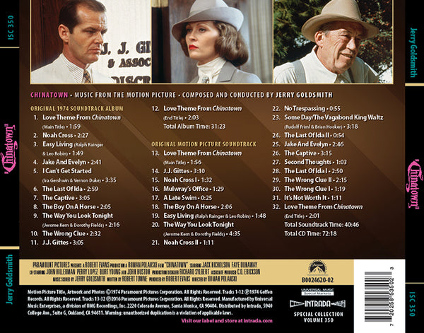 Chinatown (Original Soundtrack) by Jerry Goldsmith (Intrada) (CD)